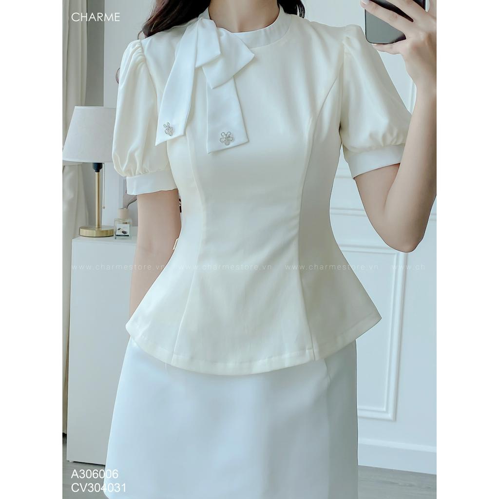 Áo Peplum cổ tròn nơ lệch thiết kế cao cấp Charme 306006