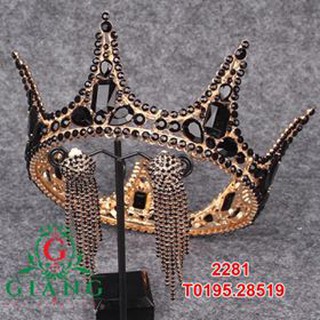 vương miện cô dâu đính đá đen kèm bông tai đẹp