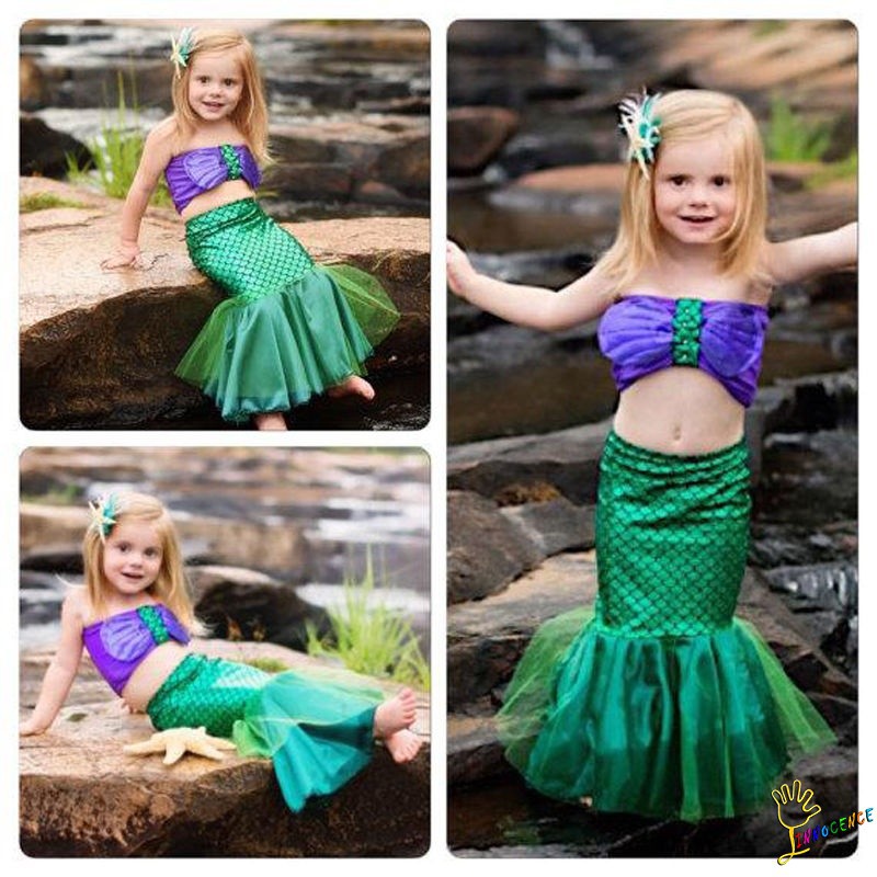 ❤XZQ-Baby Girls Little Mermaid Set Costume Bikini Swimwear Swimsuit Outfits Dress