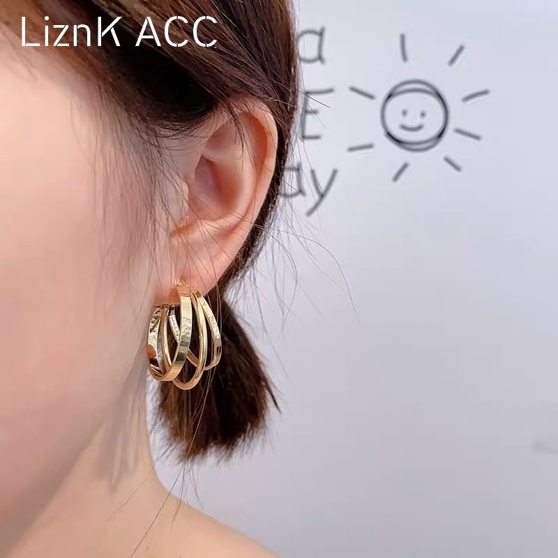 Bông tai 3 vòng khía tròn phong cách hàn quốc