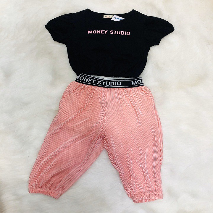 Bộ thun dài, Set áo croptop+quần ống bo, set đò năng động cho bé gái 012693