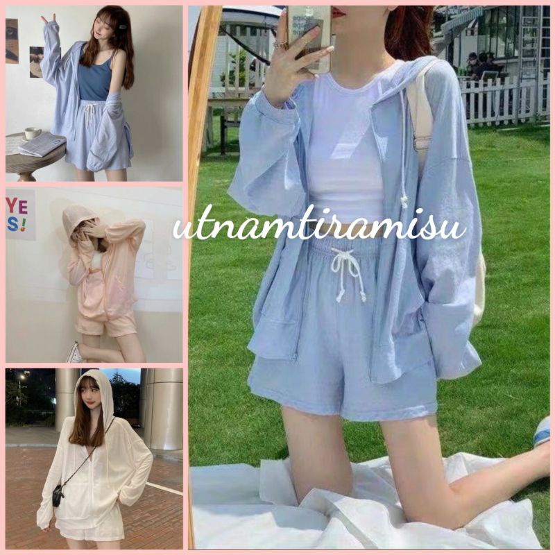Set Bộ 2 món áo khoác ngoài tay phồng kèm Quần short cộc mặc đôi nhóm, Áo Khóa thời trang thu đông