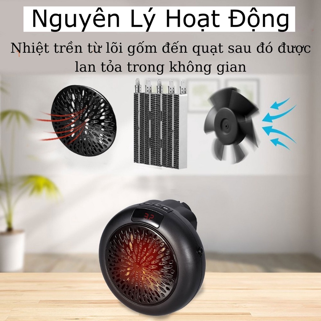 [Kèm Remot] Quạt sưởi mini - Máy sưởi mini treo tường Heater Pro 900W làm ấm cực nhanh