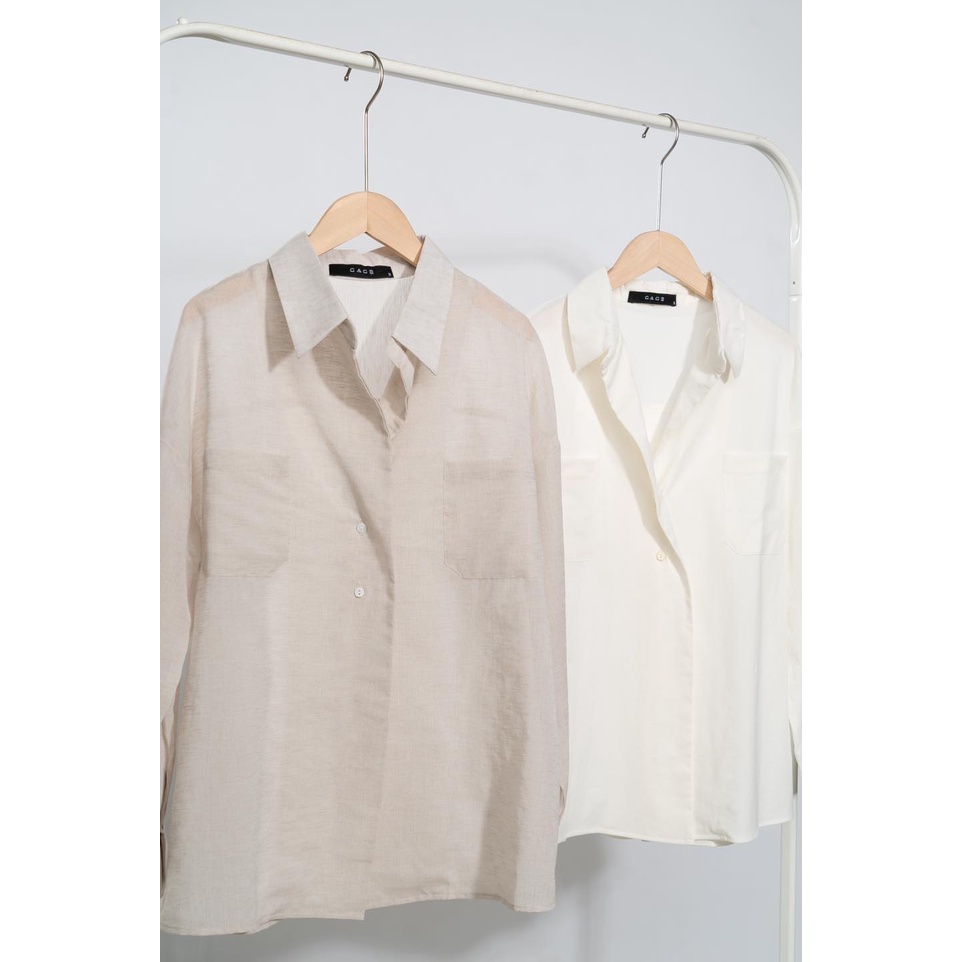 Áo sơ mi oversize 2 túi tay dài thời trang GAGO màu trắng xám GA3534 | BigBuy360 - bigbuy360.vn