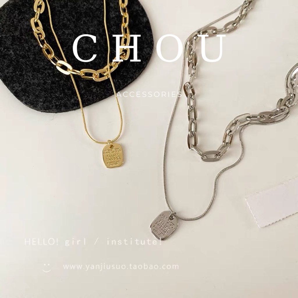 Dây Chuyền Titan, Vòng Cổ TItan 2 Lớp Xích Mặt Vuông | CHOU ACCESSORIES |