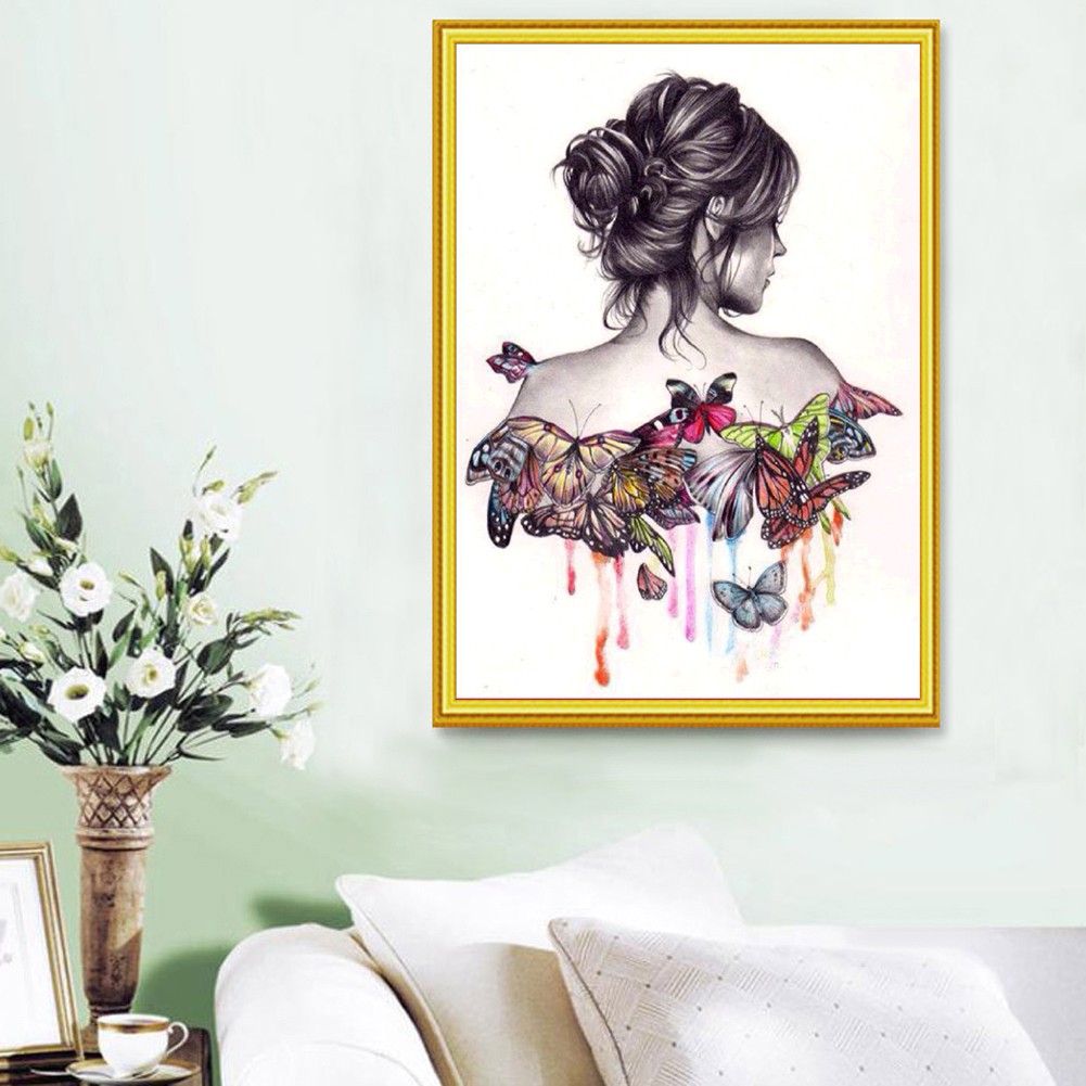 Bộ làm tranh đính đá cô gái & bướm hiệu ứng 5D độc đáo dùng trang trí nội thất | BigBuy360 - bigbuy360.vn