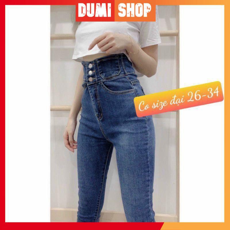 Quần jean nữ lưng siêu cao 💖𝐅𝐑𝐄𝐄𝐒𝐇𝐈𝐏💖 phối 3 cúc trước có size đại siêu hot trend