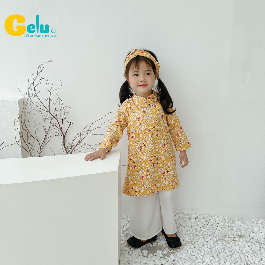 Áo dài nhung hoa nhí cho bé yêu, áo dài tết cho bé - Gelukids-GLB020