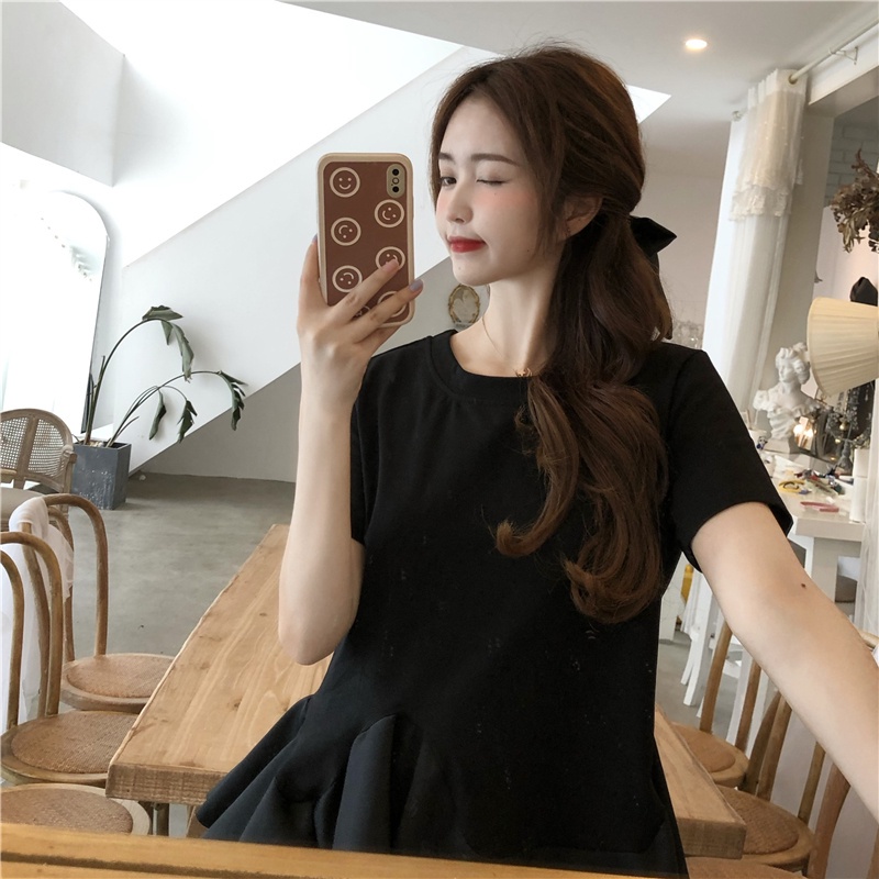 SUXI Áo Thun Tay Ngắn Màu Đen Thời Trang Mùa Hè Cho Nữ