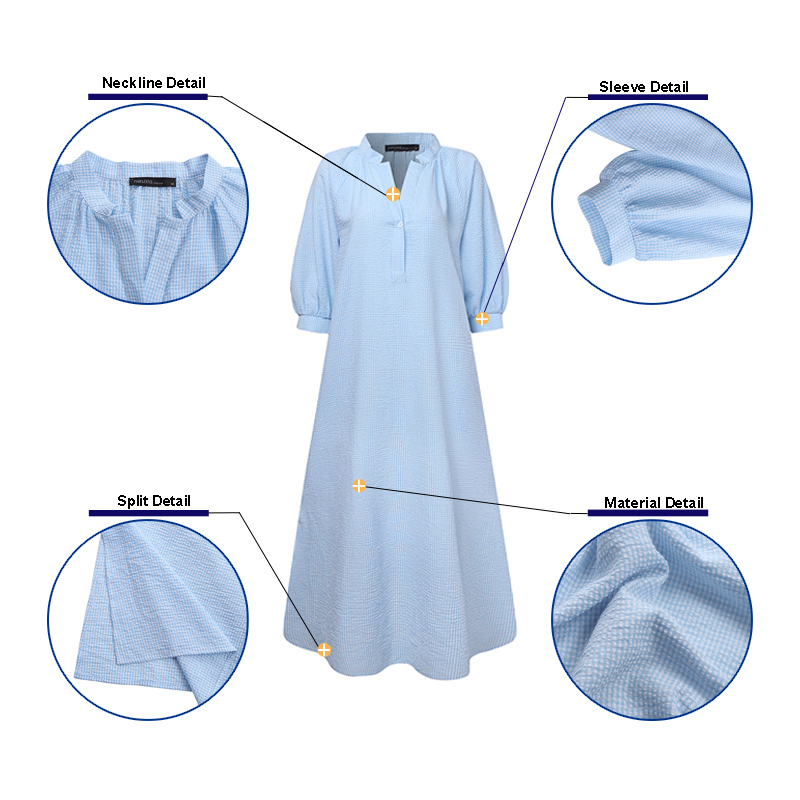 Đầm ZANZEA Dáng Dài Tay Lửng Cổ Chữ V Họa Tiết Caro Thời Trang Dành Cho Nữ | BigBuy360 - bigbuy360.vn