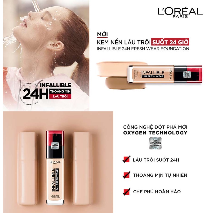 Kem Nền Mịn, Nhẹ, Lâu Trôi Suốt 24h L'Oreal Infallible 24H Fresh Wear Foundation SPF20/ PA+++ 30ml