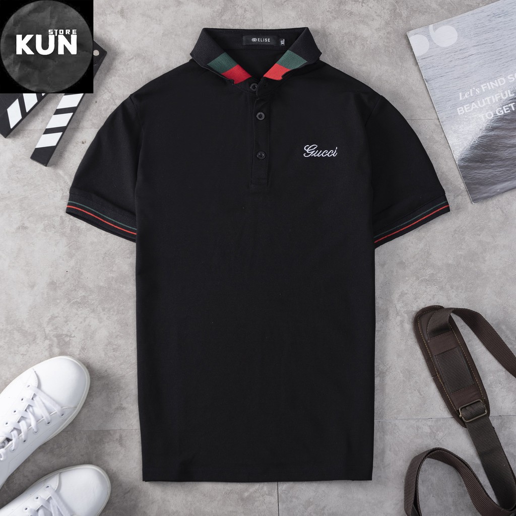 Aó thun nam polo ngắn tay nam có cổ G đen ở ngực, Q5SHOP, áo thun polo nam nữ có cổ, áo phông nam nữ