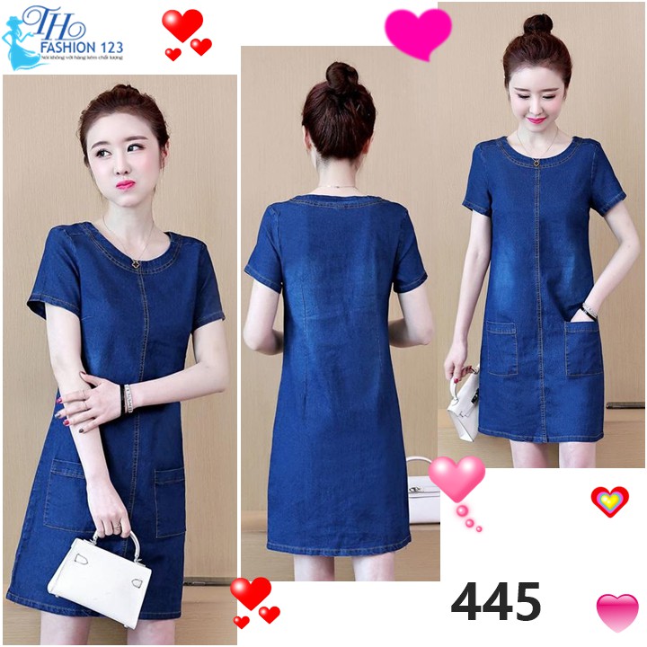 Đầm Jean Váy Bò Cổ Tròn Tay Ngắn TH445