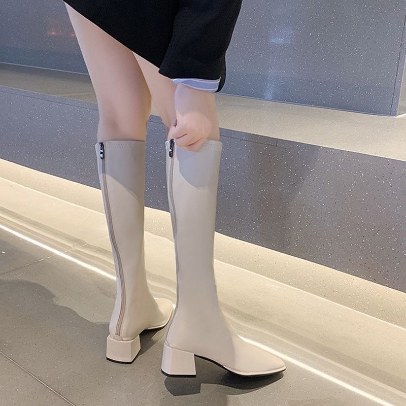 Bốt đùi nữ da mềm gót vuông kéo khoá sau BĐ2 Eudora6868