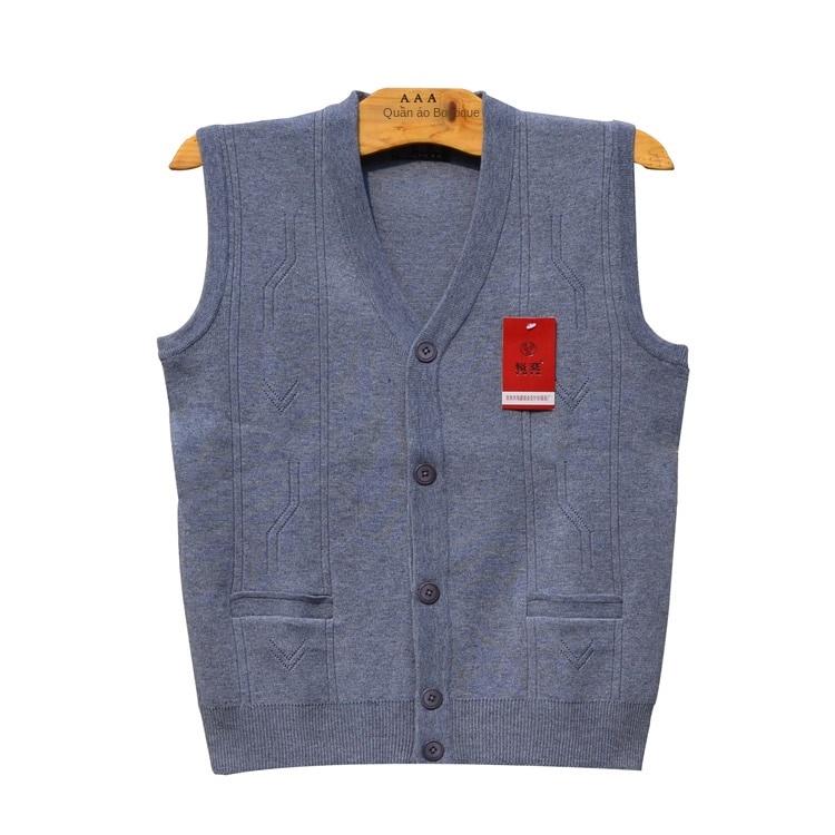 Thu đông trung niên và cao tuổi phong cách mới cổ chữ V áo len cardigan vest nam màu sắc len đan áo len áo len cổ vest