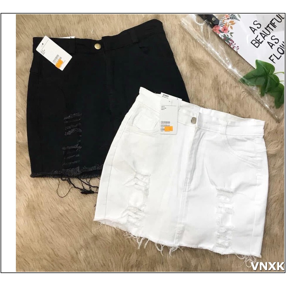 chân váy jean nữ rách ĐEN - TRẮNG SIÊU XINH -V1V1