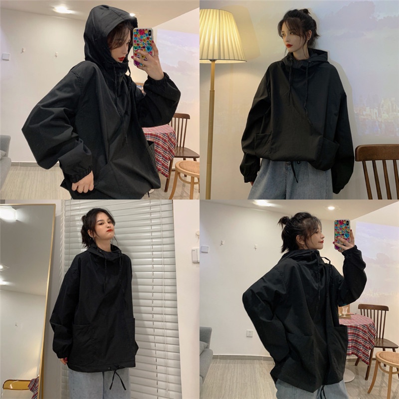 Áo hoodie SUXI tay dài dáng rộng đơn giản phong cách Hàn Quốc