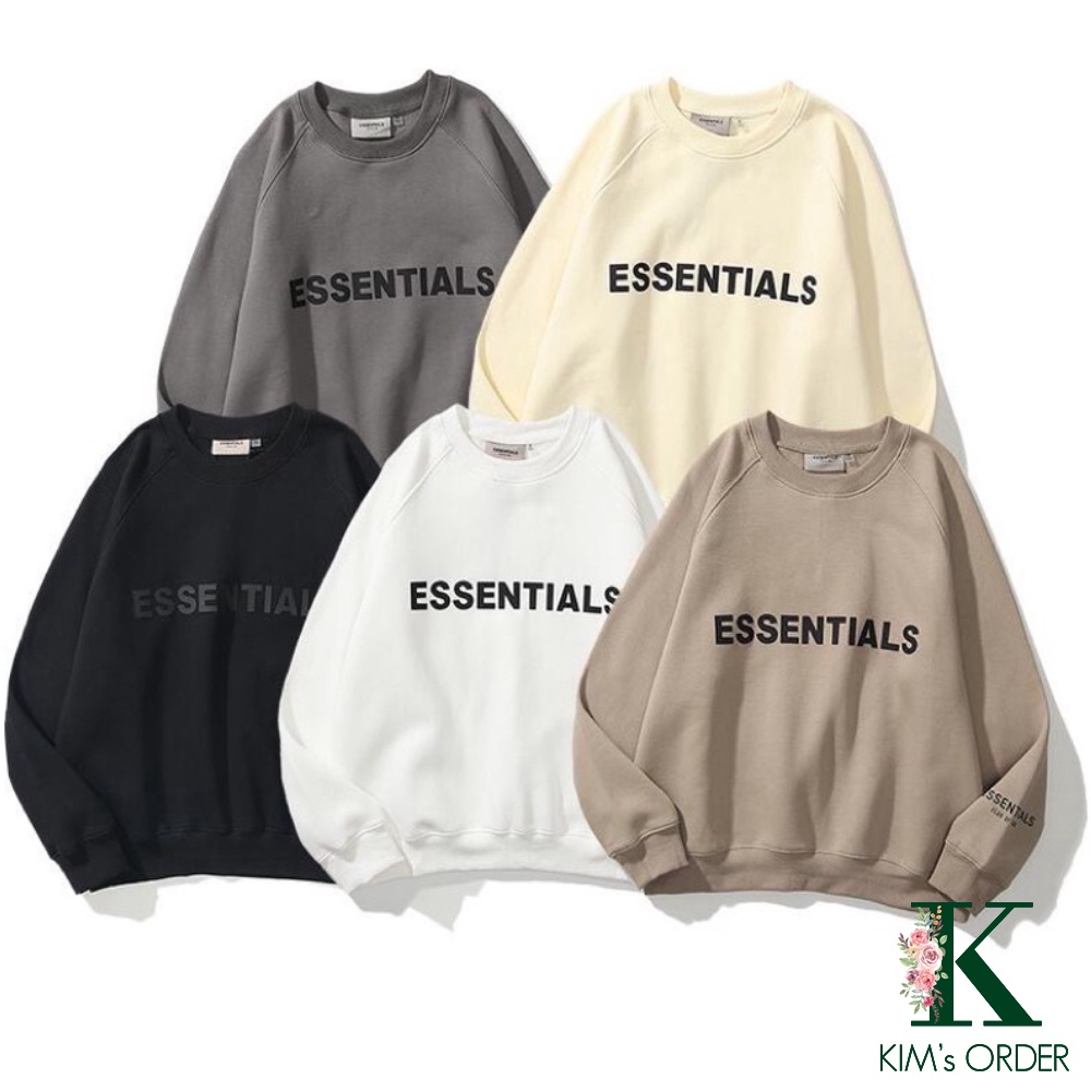 Áo Sweater ESSENTIAL Nam Nữ Unisex Màu Nâu Nhạt Cổ Tròn Dài Tay Chất Nỉ Bông Dày Dặn Hàng Quảng Châu Phom Rộng Năng Động