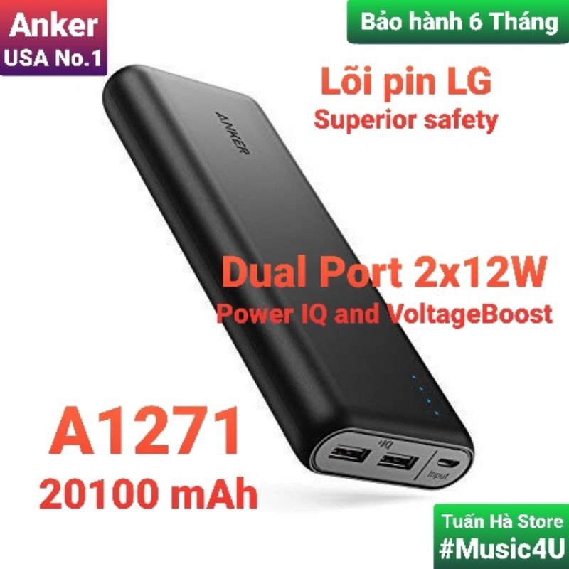 Pin dự phòng Anker PowerCore 20100 - A1271, lõi pin LG, siêu bền bỉ [Music4U]