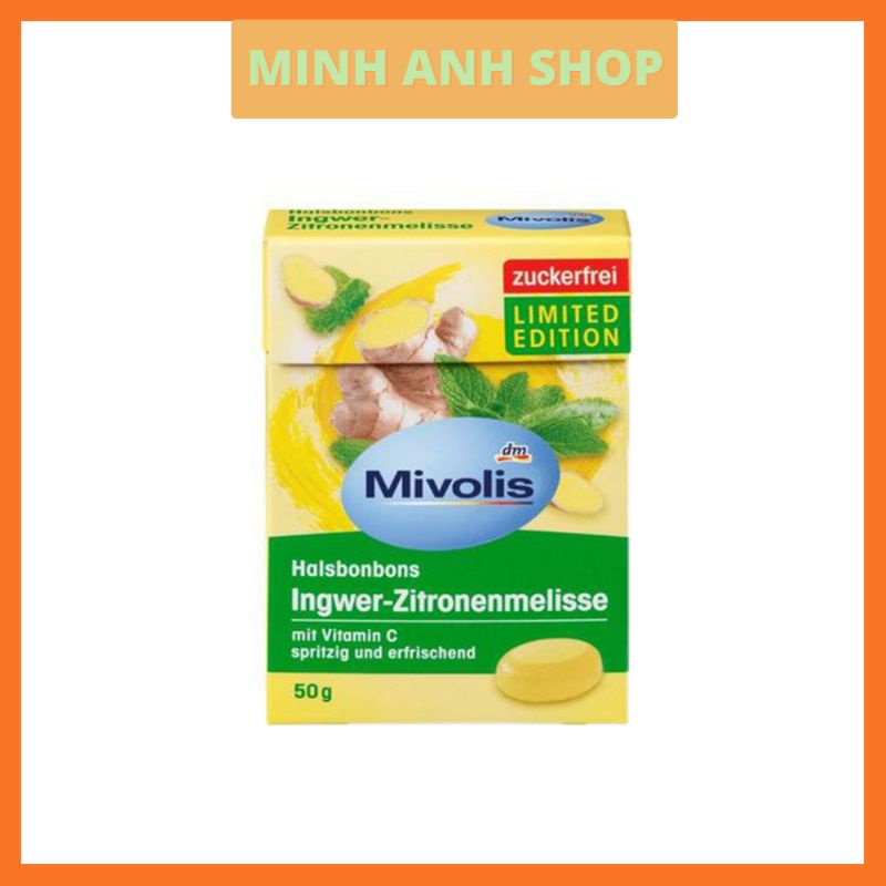 Viên kẹo ngậm cốt gừng và chanh không đường bổ sung Vitamin C Mivolis nội địa Đức