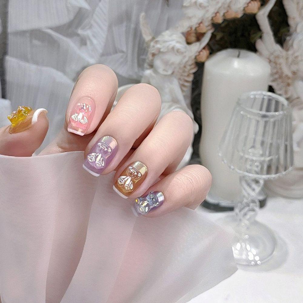 QQMALL Phụ Kiện Trang Trí Móng Tay Hình Gấu Hoạt Hình Đáng Yêu DIY