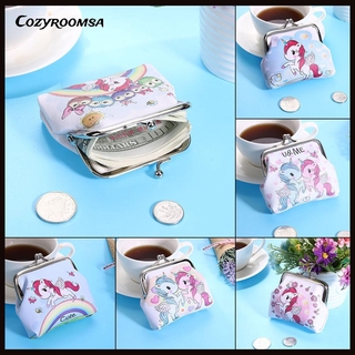 Ví da Pu ngắn cầm tay đựng thẻ đồng xu mini in ngựa hoạt hình dễ thương cho nữ