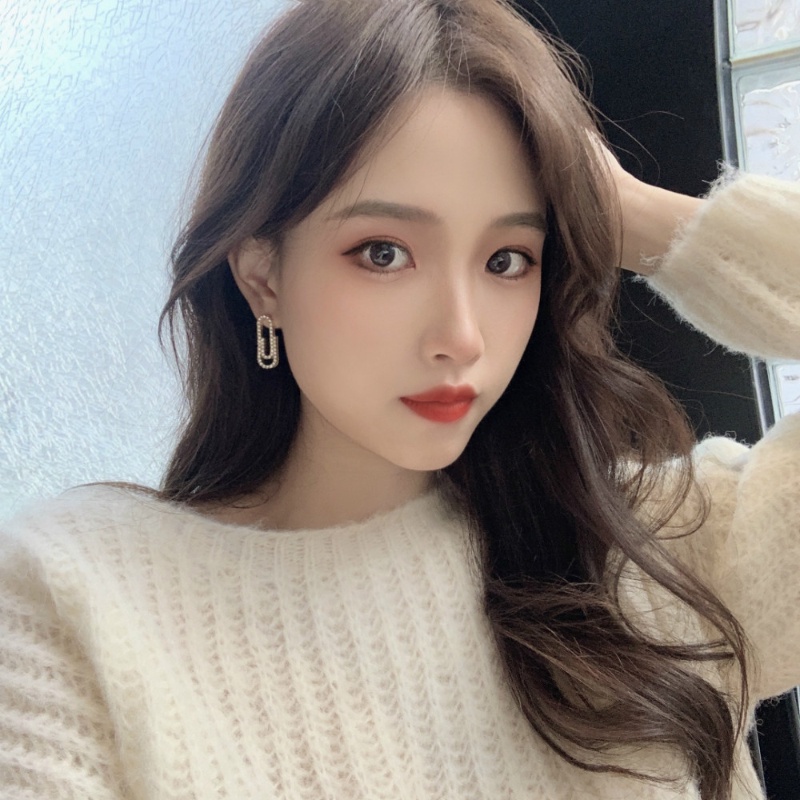 Bông Tai Hình oval Đính Đá Lấp Lánh Thời Trang Hàn Quốc Cho Nữ