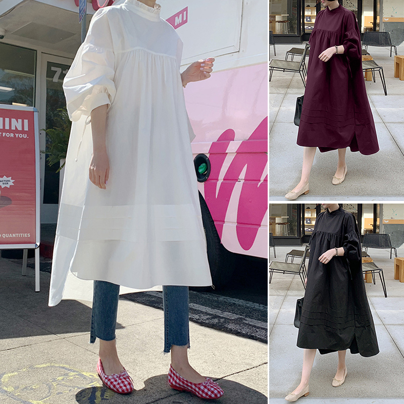 Đầm Maxi ZANZEA Cho Nữ Tay Phồng Cổ Lọ Hợp Thời Trang