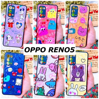 Ốp lưng OPPO RENO5 hình thú dễ thương viền dẻo vân kim cương