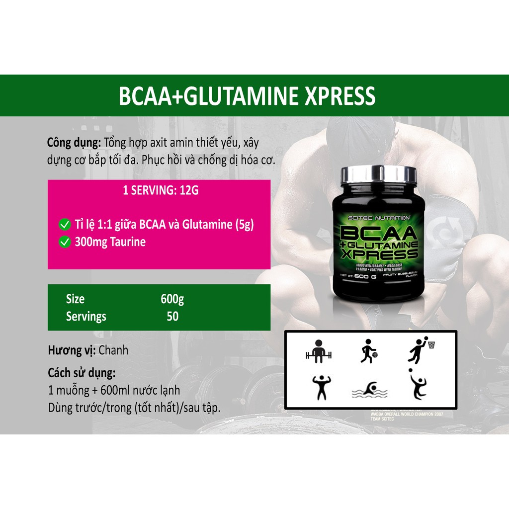 BCAA | Scitec BCAA Glutamine Xpress Phục Hồi Cơ Bắp Tăng Sức Mạnh 600 G - Chính Hãng - Muscle Fitness