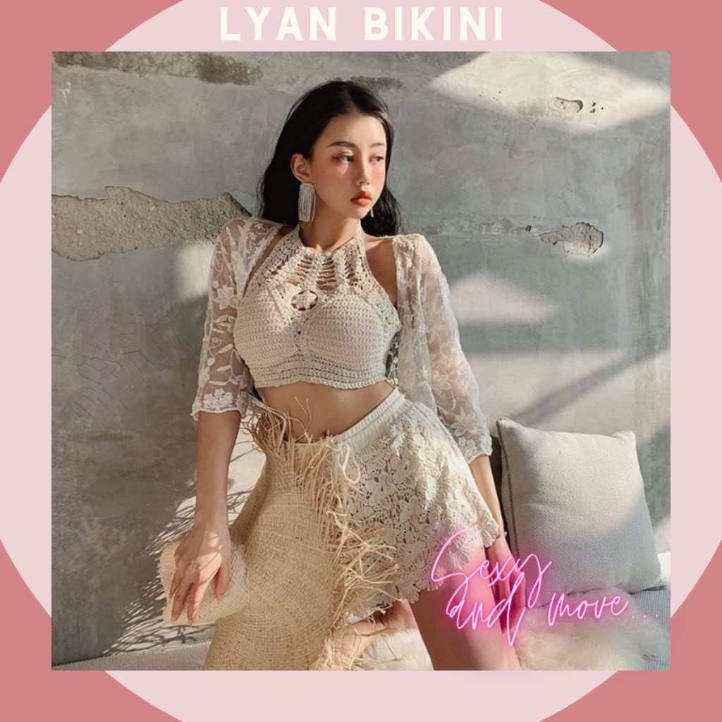 Bikini đồ bơi nữ 2 mảnh kèm áo choàng len móc kín đáo cao cấp đi biển LYAN BIKINI B24