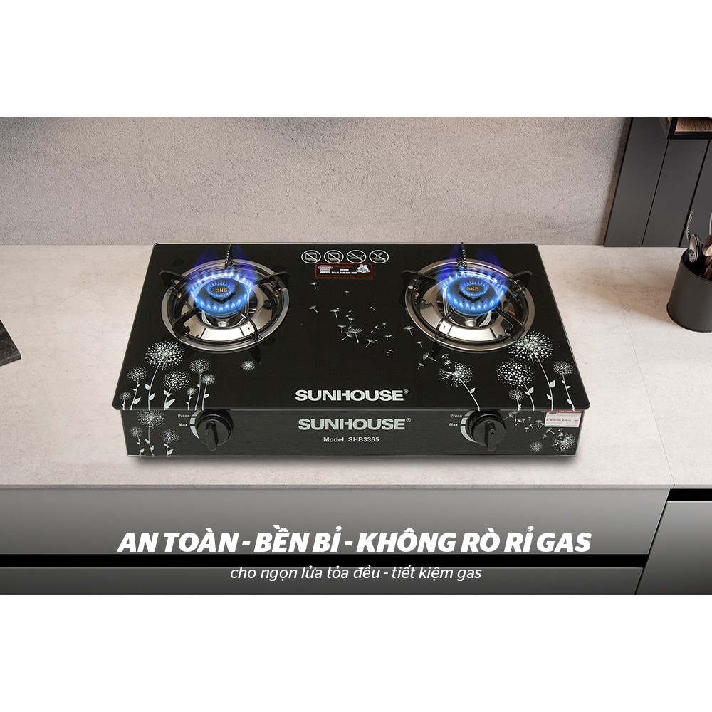|CHÍNH HÃNG| Bếp đôi gas dương mặt kính  SUNHOUSE SHB3365