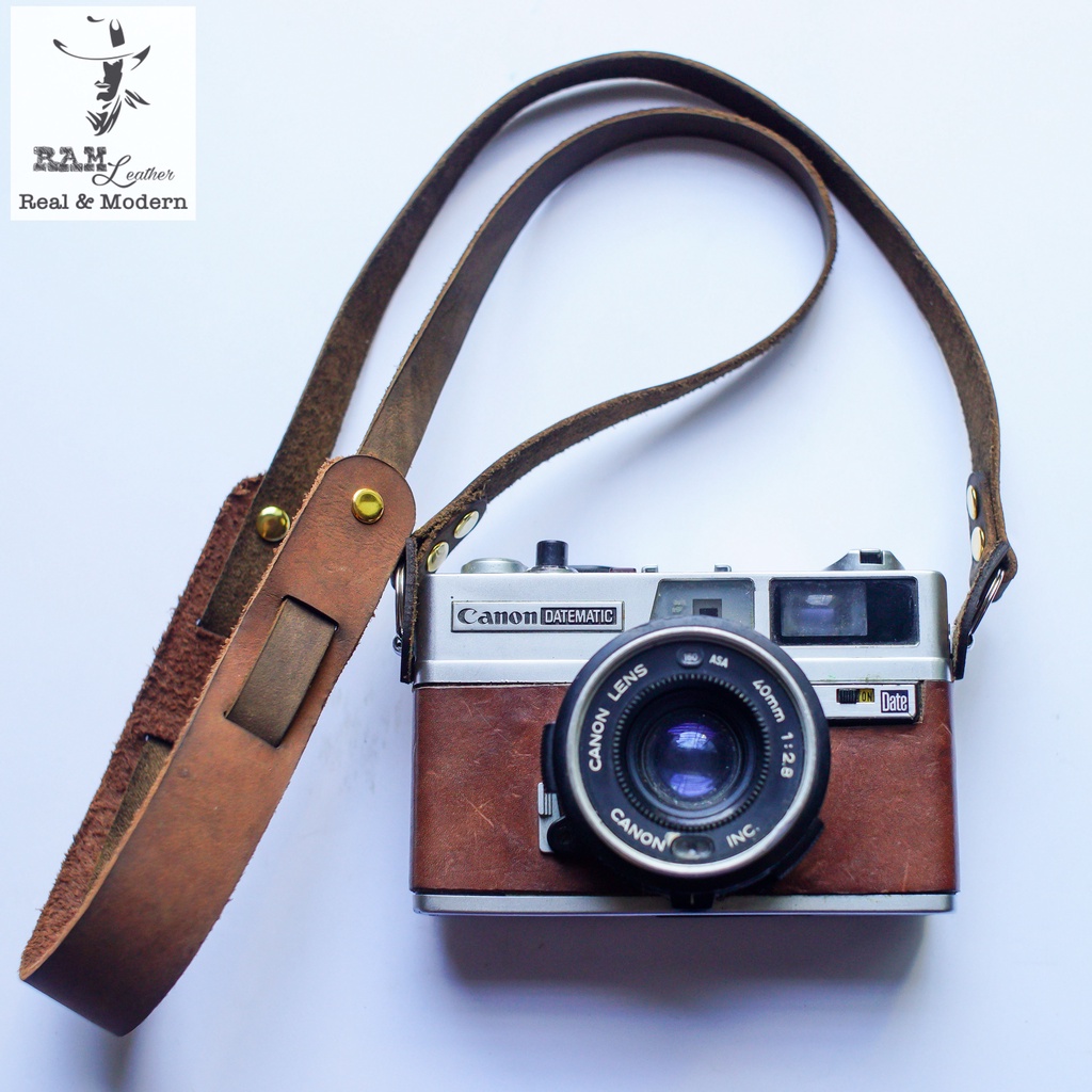 Dây máy ảnh vintage Canon da bò thật RAM Leather