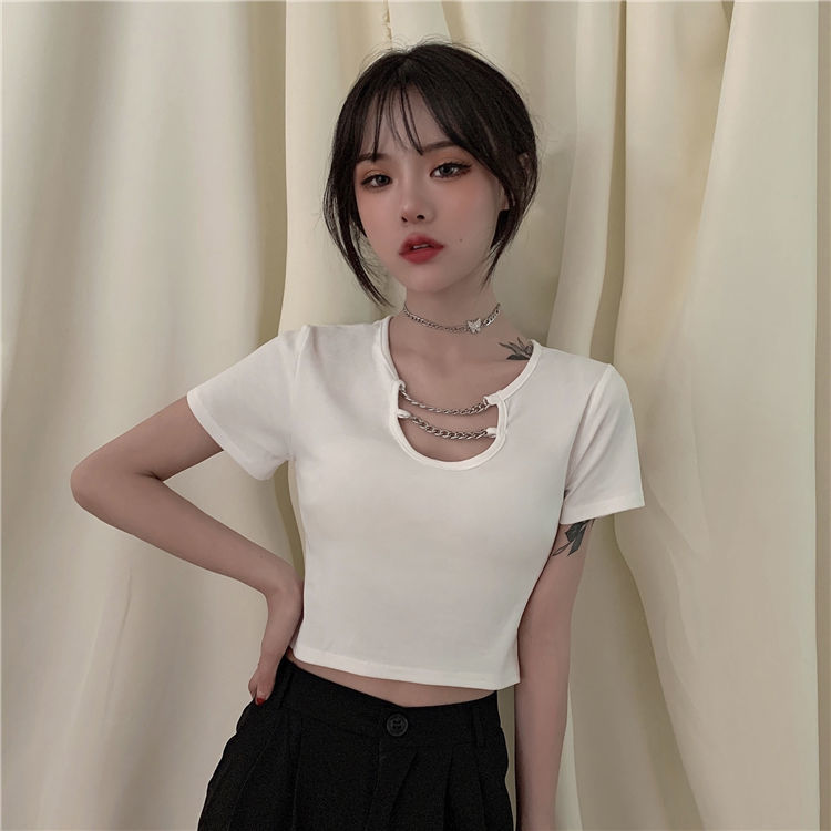 Áo thun tay ngắn màu trơn đen thời trang mùa hè phong cách Hàn Quốc 2020