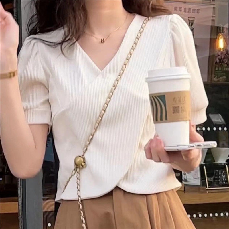 Áo thun tay ngắn cổ chữ V màu trơn thiết kế mới 2022 thời trang cho nữ JL-TX-120