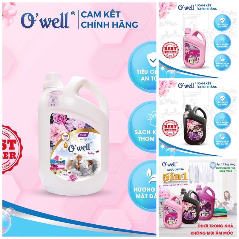 Nước giặt, Nước giặt xả owell HƯƠNG NGÀN HOA- HƯƠNG GIÓ XUÂN- HƯƠNG GIÓ BIỂN- HƯƠNG ĐAM MÊ 3.5L