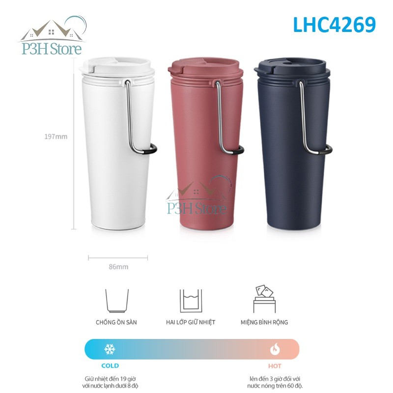 Ly giữ nhiệt Lock&amp;Lock Bucket Tumbler có ống hút hoặc nắp bật , dung tích 540ml LHC4268 LHC4269