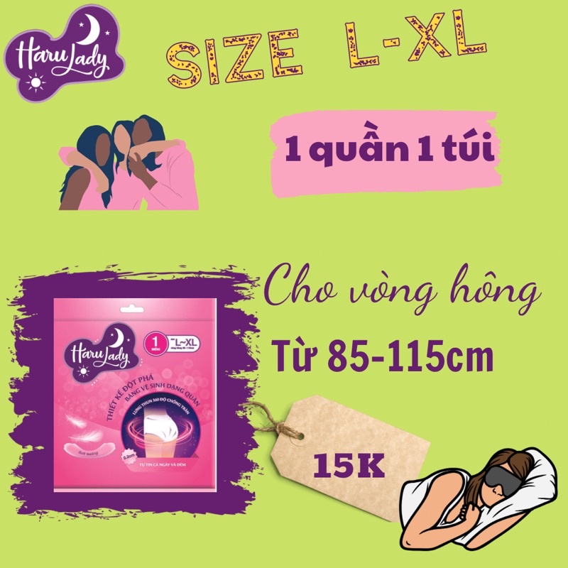 Mua 1 tặng 1] Băng vệ sinh dạng quần HARULADY size M-L , L-XL mềm mại , thấm hút , thoải mái và tiện lợi