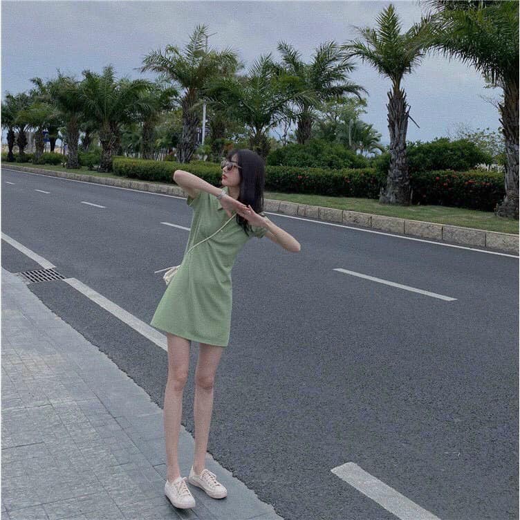 Váy polo cộc tay dáng body trơn màu - Váy đầm nữ cổ polo cộc tay freesize chất thun co giãn 4 chiều giá siêu rẻ | BigBuy360 - bigbuy360.vn