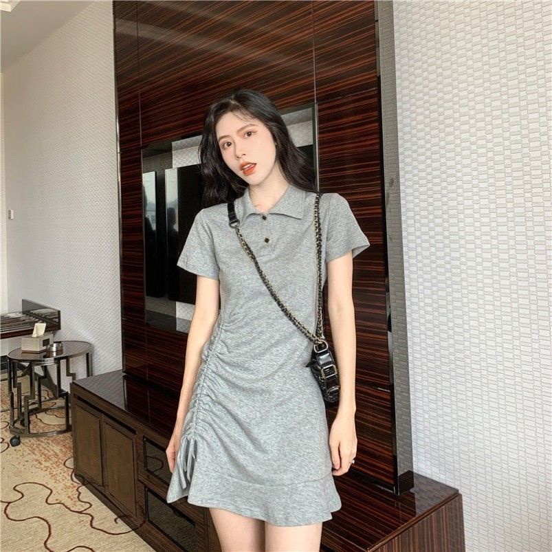 Đầm midi SUXI thiết kế dây rút bên hông màu sắc thanh lịch thời trang mùa hè dành cho nữ