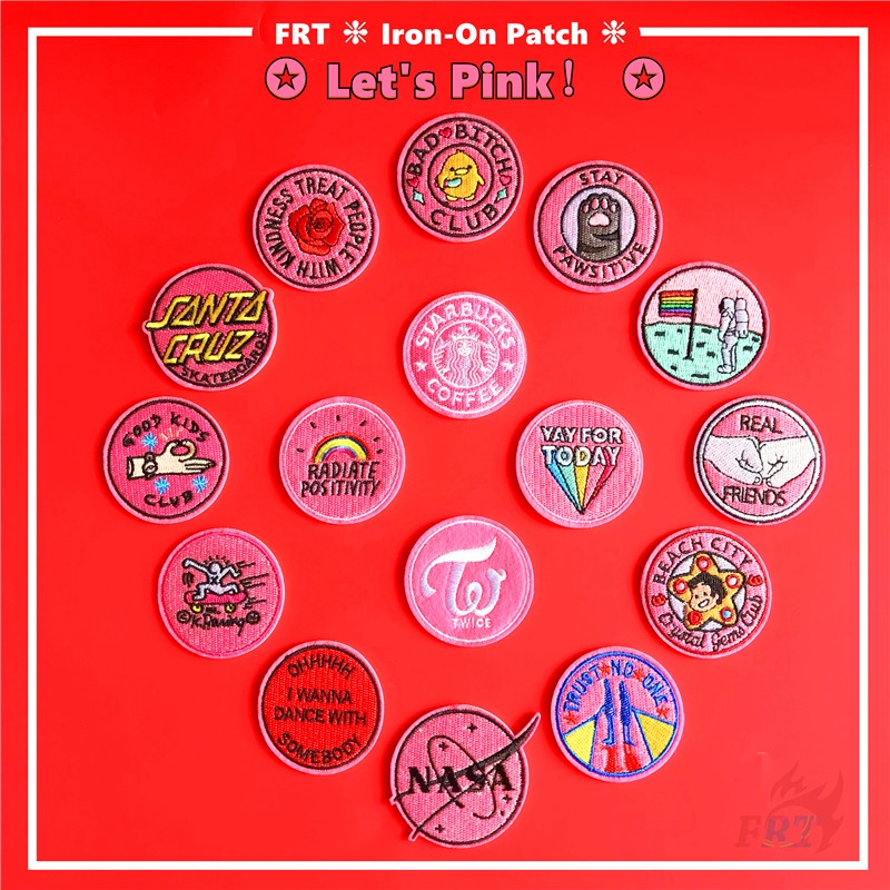1 Sticker ủi thêu chữ Let 's Pink! Vsco thời trang