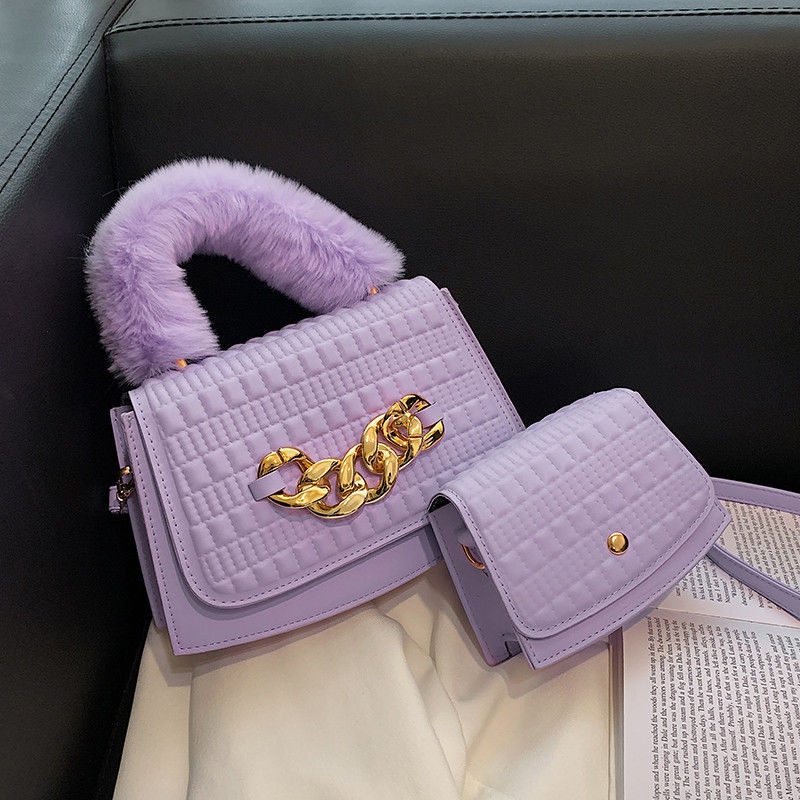 Túi Đeo Chéo Da PU Phối Lông Thời Trang Cho Nữ