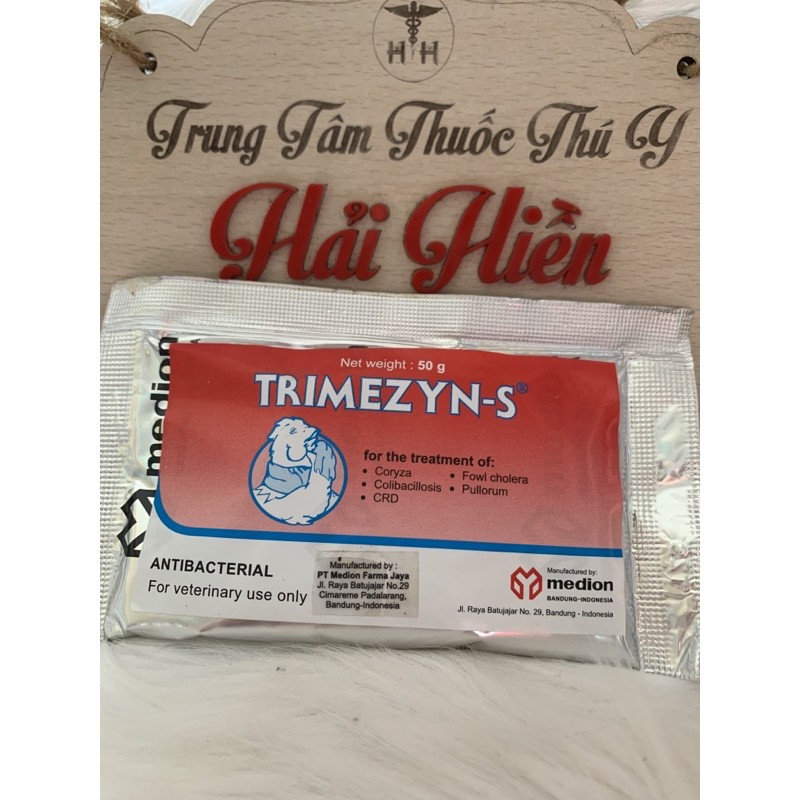 50g TRIMEZYN S - thương hàn, phù đầu, hen trên gà chọi, gà tre, chim cảnh