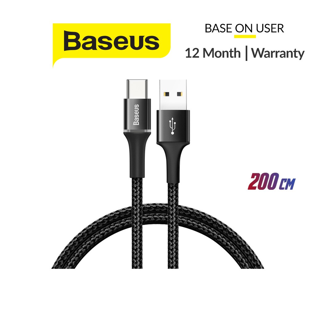 Cáp sạc Baseus Halo Data USB to Type C 2M ( 2A Quick charge 3.0, có đèn LED )