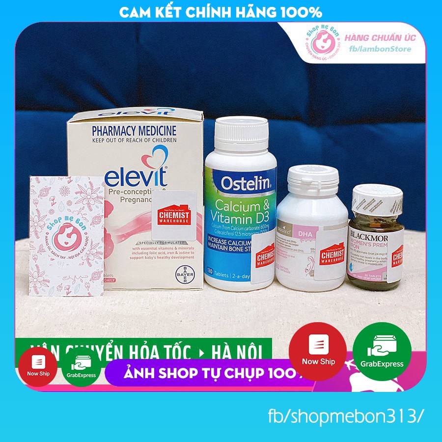 [Tem Chemist] COMBO BẦU ÚC - BỘ TỨ Vitamin Úc - ELEVIT bầu, CANXI bầu, DHA bầu, SẮT bầu ÚC