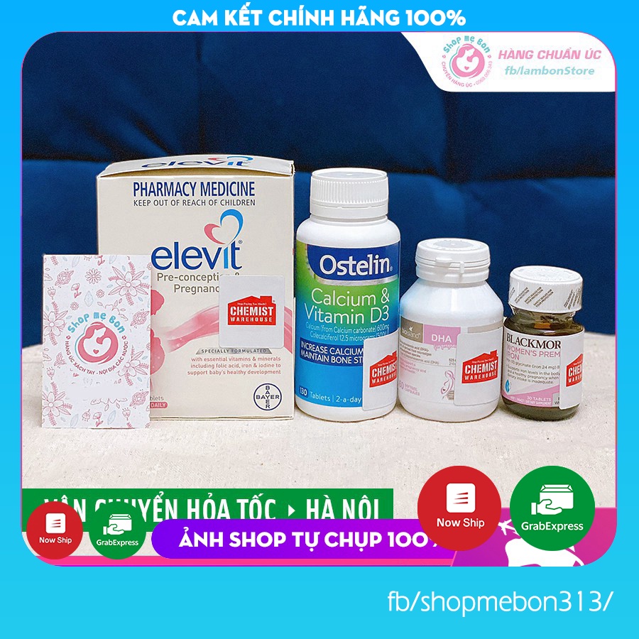 COMBO BẦU ÚC - BỘ TỨ Vitamin Úc - ELEVIT bầu, CANXI bầu, DHA bầu, SẮT bầu ÚC