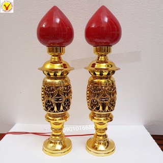 Đèn thờ cúng mạ màu đồng cỡ đại (cao 50cm) kiểu dáng truyền thống trường tồn với thời gian.