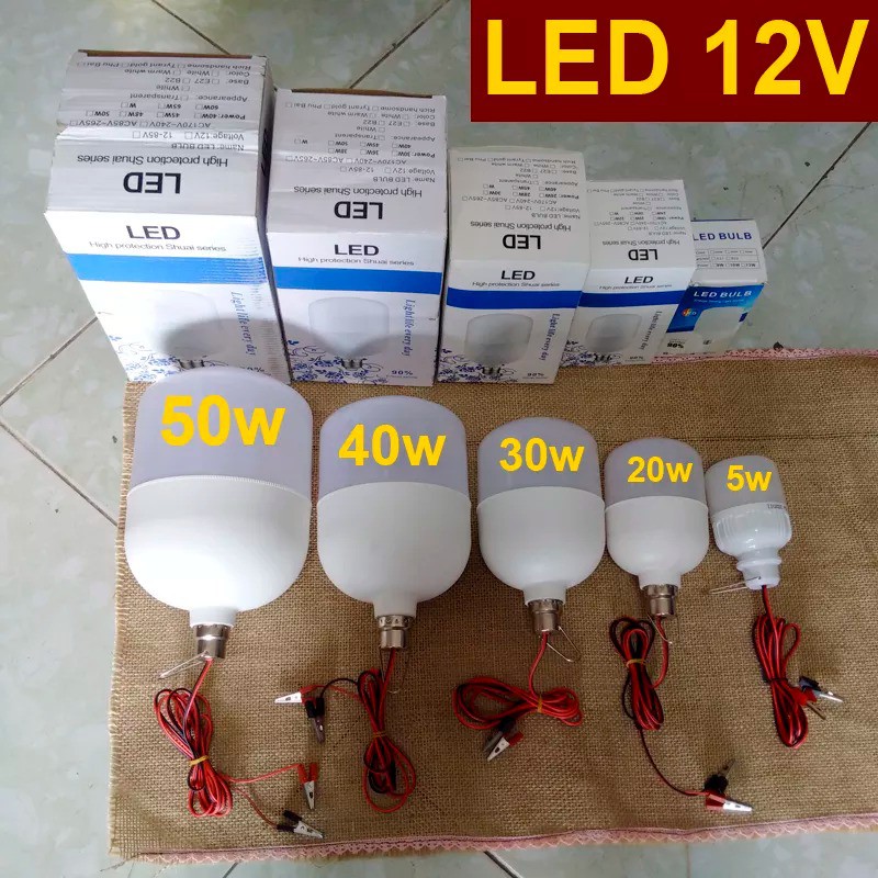 Bóng đèn LED 12v kẹp bình ắc quy 5W, 20W ,30W  ,40w  ,50w Loại Tốt (BH 12 Tháng)