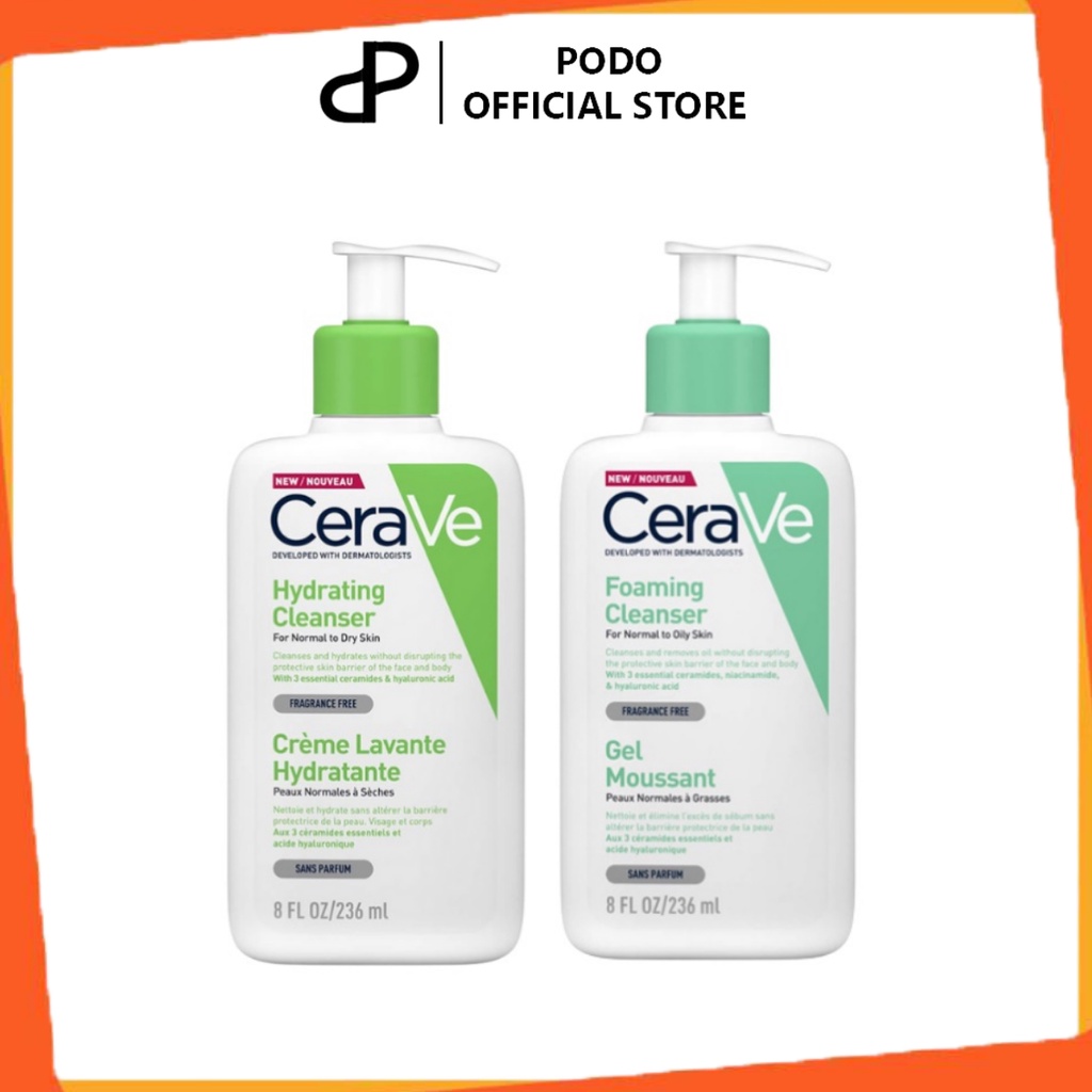 Sữa rửa mặt CeraVe Foaming Facial Cleanser Da Dầu , Da Khô chính hãng từ Mỹ 236ml - PODO 10