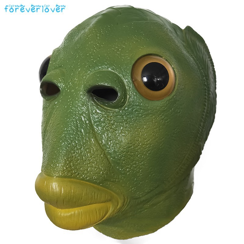 Mặt nạ hình đầu cá xanh hóa trang cho lễ halloween chất liệu cao su an toàn